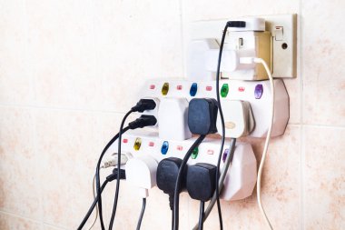 Bağdaştırıcı riski aşırı ve dange birden çok elektrik fişleri