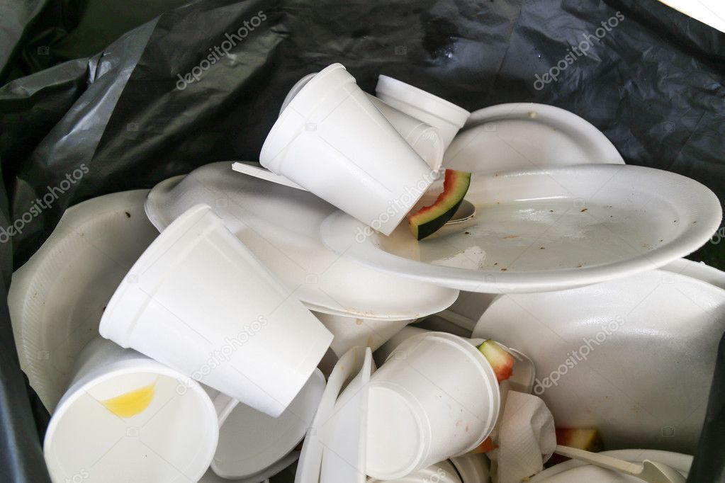 Environmental unfriendly disposed styrofoam plates and cups in g