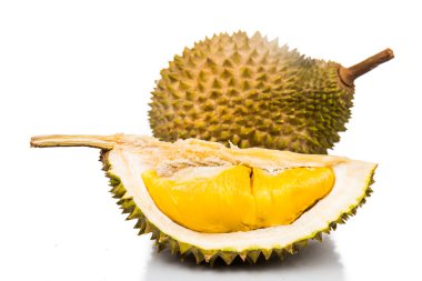 Taze durian meyve lezzetli altın sarı yumuşak et ile hasat
