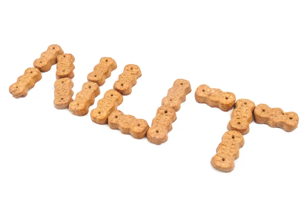 Groundnut shaped biscuit forming the word NUT — Stock Photo, Image