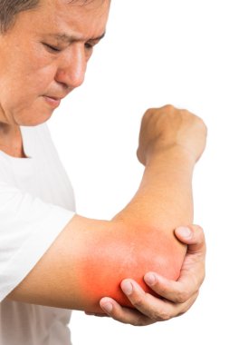 Matured man suffering from painful elbow clipart