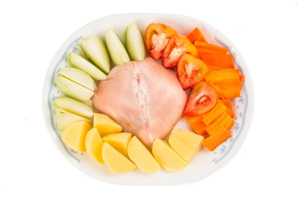 चीनी आलू, गाजर, टमाटर का सूप डबल उबालने के लिए सामग्री — स्टॉक फ़ोटो, इमेज