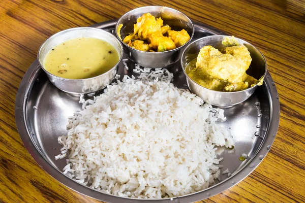 Nepali delicious Thali meal set with chicken curry — Stock Photo, Image