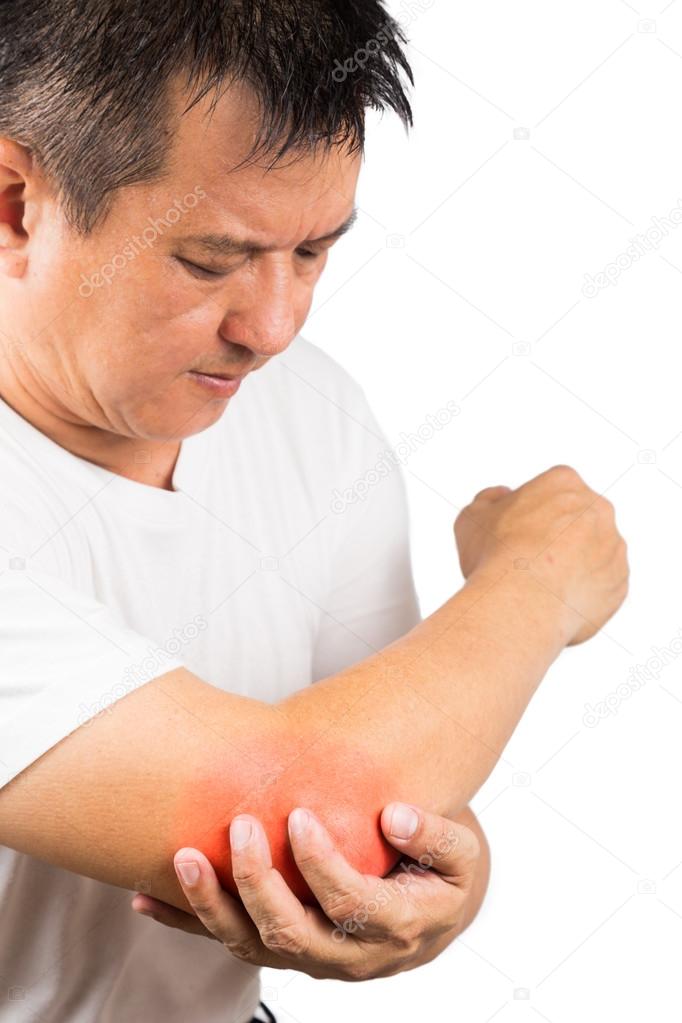 Matured man suffering from painful elbow