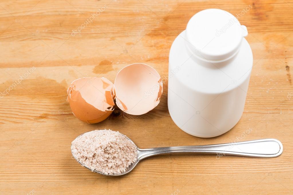 Homemade calcium supplement from grounded egg shells Stock Photo by