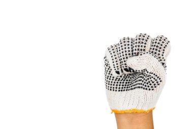 Endüstriyel eldiven elinde beyaz arka plan karşı yumruk sıkın.