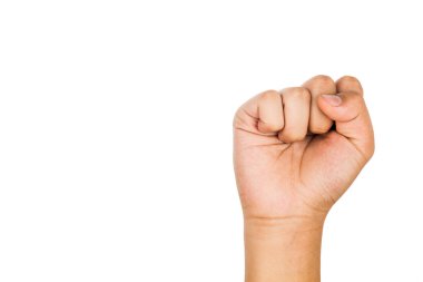 Hand with tightened fist against white background