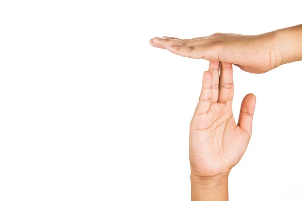 Hand gesturing time-out, against white background. — Stock Photo, Image