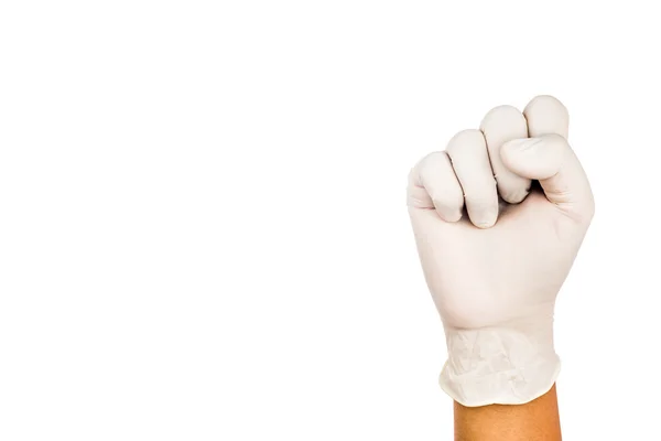 Ruku v chirurgické latexové rukavice gesto číslo deset — Stock fotografie