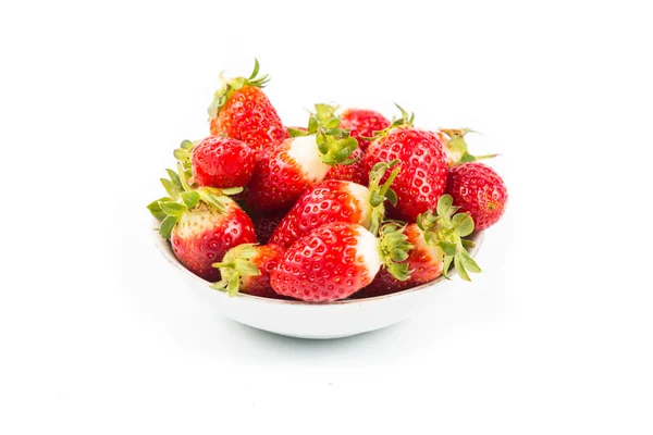 Plateful of freshly harvested organic strawberries with white ba — Stock Fotó