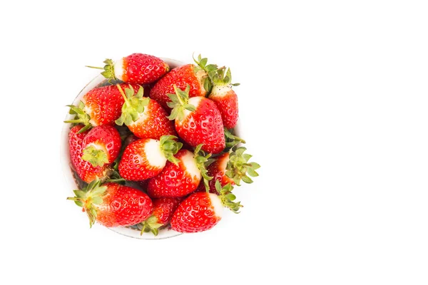 Plateful de fraises biologiques fraîchement récoltées avec ba blanc — Photo