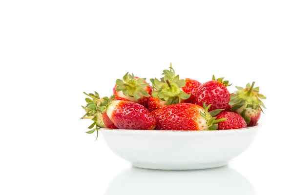 Plateful of freshly harvested organic strawberries with white ba — Stock Fotó