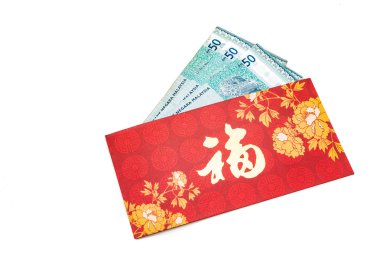 Red packet with Good Fortune character contains Malaysia Ringgit