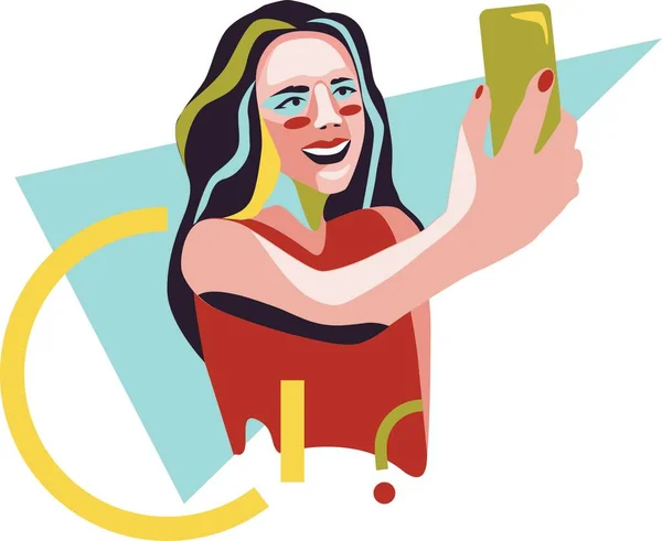 Gadis membuat selfie gaya abstrak - Stok Vektor