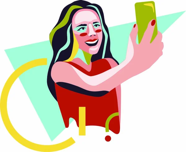 Gadis membuat selfie gaya abstrak - Stok Vektor