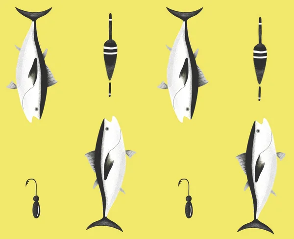 Ton balığı ve kancalı desen