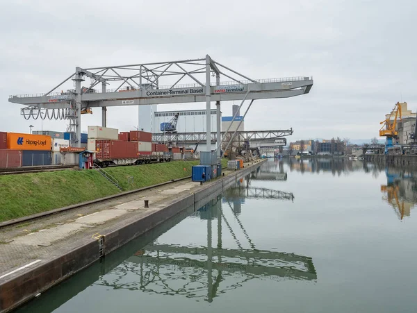 Basel, Switzerland - March 21st 2021: Harbour dock and bulk handling
