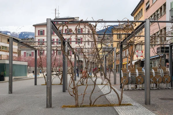 Sion, Switzerland - March 13th 2021: Revegetation in the city. Rue de Rempart.