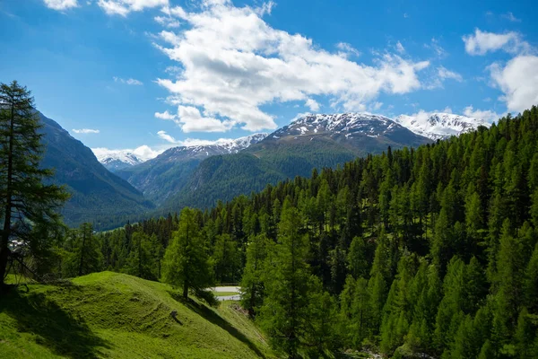 Kilátás az Albula hágóról, Svájc, le a Inn völgybe — Stock Fotó