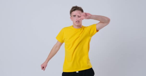 Crazy Man dancing over white background — Stock Video