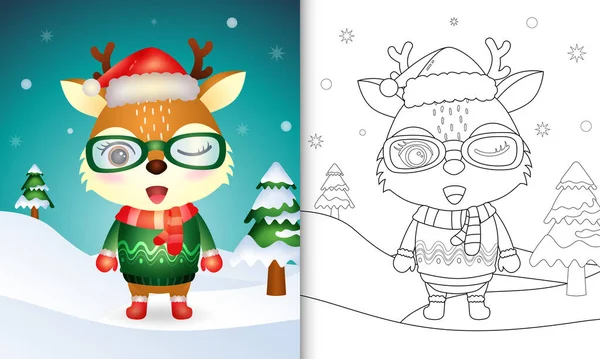 Coloring Book Cute Deer Christmas Characters Collection Santa Hat Jacket Vector Graphics