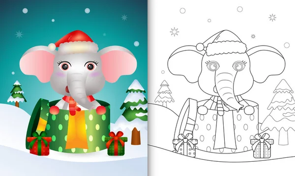 Coloring Book Cute Elephant Christmas Characters Using Santa Hat Scarf Royalty Free Stock Illustrations