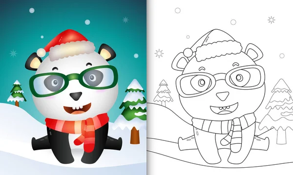Coloring Book Cute Panda Christmas Characters Using Santa Hat Scarf Vector Graphics