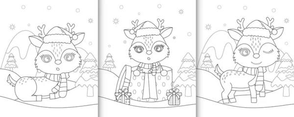 Sevimli geyik Noel karakterli boyama kitabı.