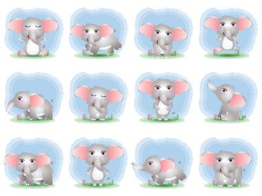 Çocuk tarzında şirin filler koleksiyonu