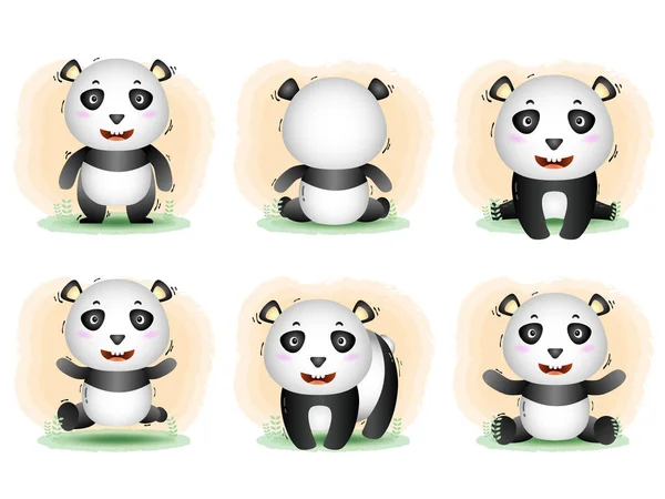 Carino Panda Collezione Stile Bambini — Vettoriale Stock