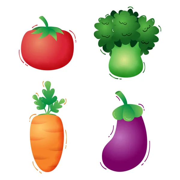 Grönsakssamling Tomat Broccoli Morot Och Aubergine Vektorillustration — Stock vektor