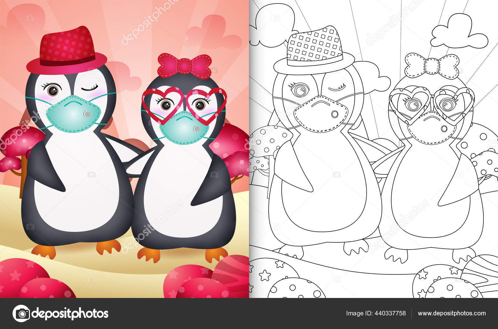 valentine penguins coloring pages