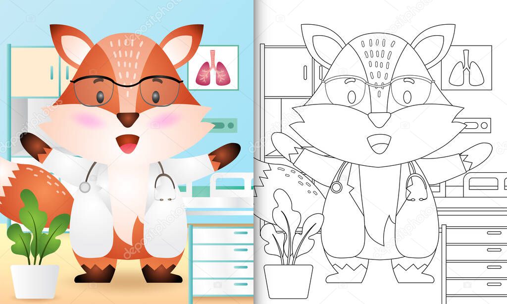 coloring book for kids with a cute fox doctor character illustration