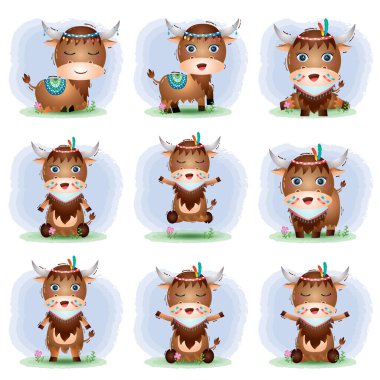 Apache kostümlü şirin bir öküz koleksiyonu.