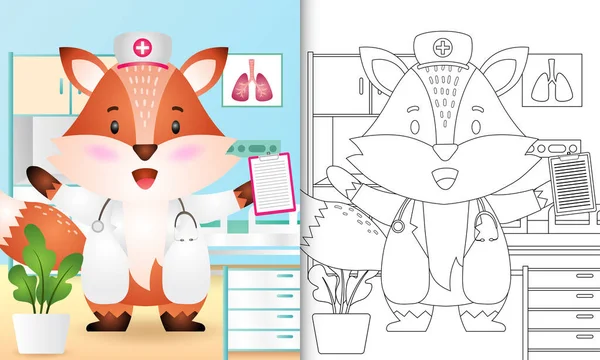 Kolorowanki Dla Dzieci Cute Fox Pielęgniarka Postać Ilustracja — Wektor stockowy