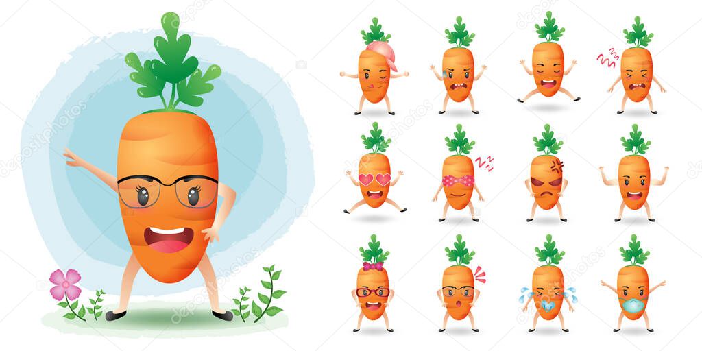 Cute mascot carrot character set collection