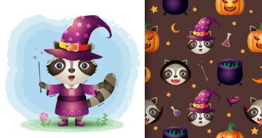 Cadılar Bayramı karakter koleksiyonu olan sevimli bir rakun. Kusursuz desen ve resimleme tasarımları