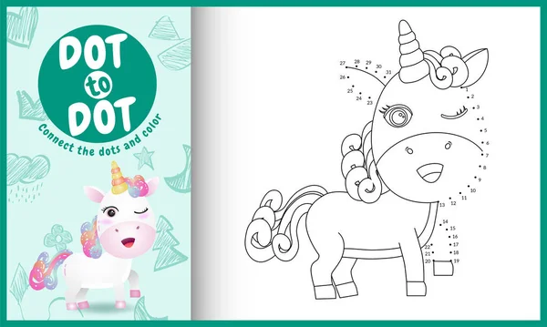 Podłącz Kropki Dzieci Gry Kolorowanki Cute Jednorożca Postać Ilustracji — Wektor stockowy