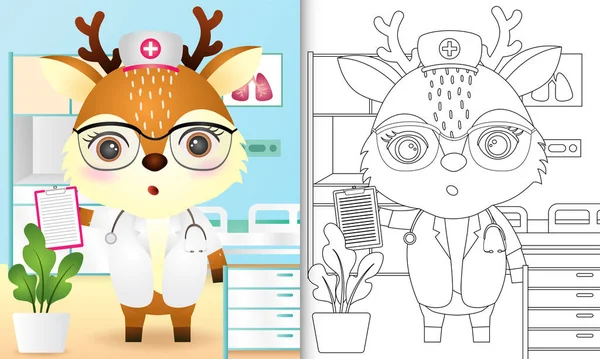 Kolorowanki Dla Dzieci Cute Pielęgniarka Jeleni Postać Ilustracja — Wektor stockowy