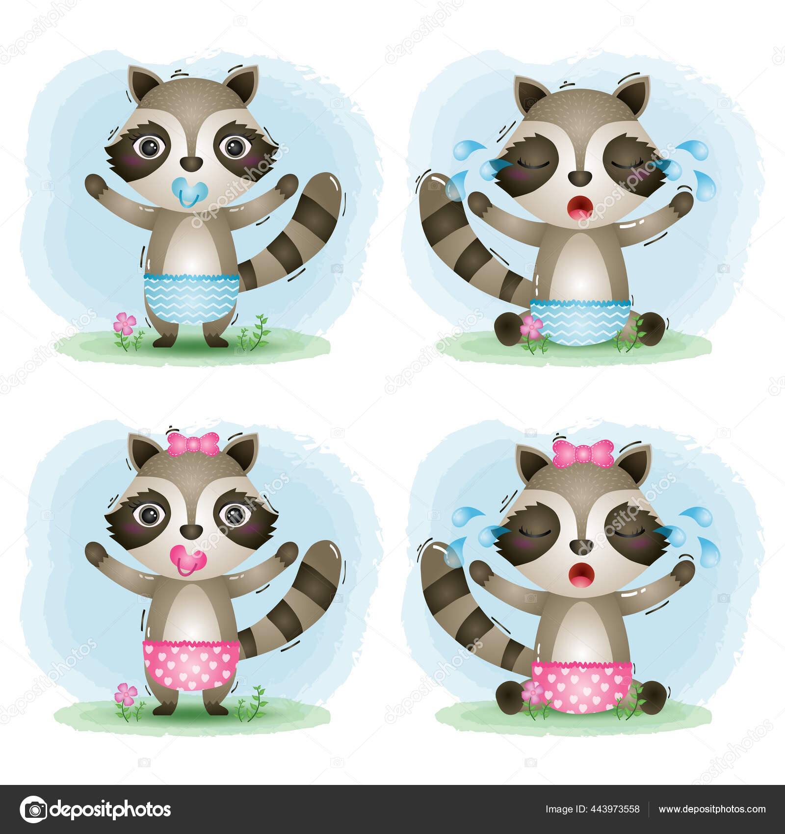 Mignon Bebe Raton Laveur Collection Dans Style Des Enfants Image Vectorielle Par Riko Design C Illustration