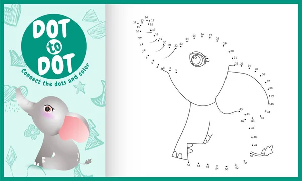 Noktalar çocuk oyunu ve boyama sayfasını şirin bir fil karakteri çizimiyle birleştir