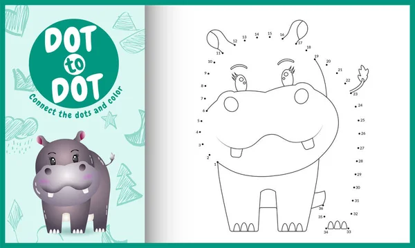 Połącz Kropki Dzieci Gry Kolorowanki Cute Ilustracji Postaci Hipopotama — Wektor stockowy