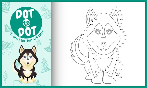 Podłącz Kropki Dzieci Gry Kolorowanki Cute Pies Postać Ilustracji — Wektor stockowy