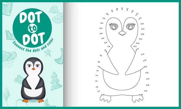 Podłącz Kropki Dzieci Gry Kolorowanki Cute Pingwina Postać Ilustracji — Wektor stockowy