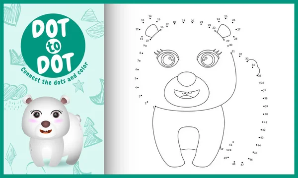 Noktalar çocuk oyunu ve boyama sayfasını şirin bir kutup ayısı karakteri çizimiyle birleştir