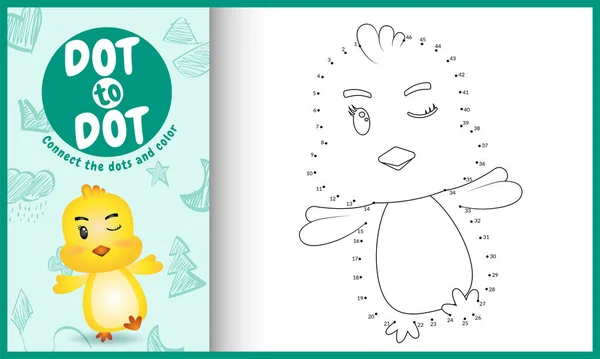 Connect Dots Kids Game Coloring Page Cute Chick Character Illustration — Stock Vector