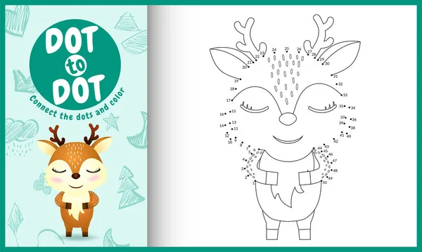 Noktalar çocuk oyunu ve boyama sayfasını sevimli bir geyik karakteri çizimiyle birleştir