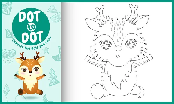 Noktalar çocuk oyunu ve boyama sayfasını sevimli bir geyik karakteri çizimiyle birleştir