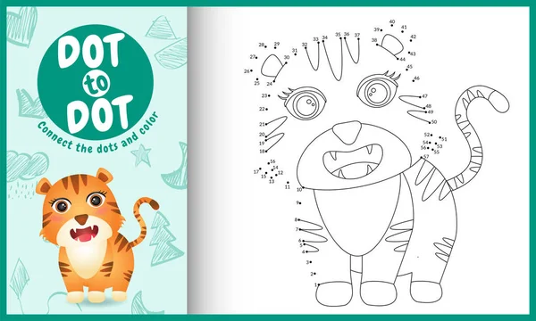 Podłącz Kropki Dzieci Gry Kolorowanki Cute Ilustracji Postaci Tygrysa — Wektor stockowy