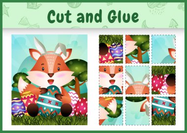 Çocuk masa oyunu kes ve paskalya temalı şirin bir tilkiyle yapıştır. Tavşan kulaklığı takıp yumurtalara sarıl.